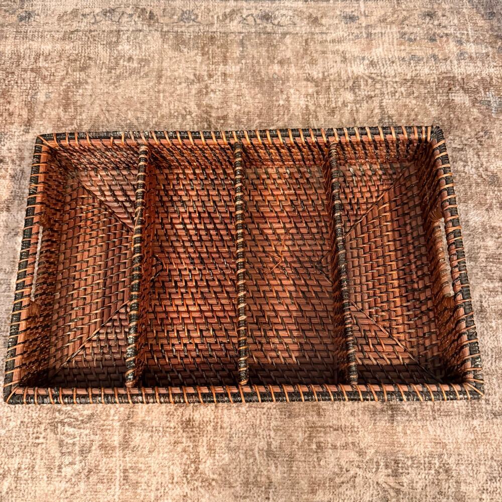 Pier 1 - Handwoven Rattan 4 Compartment Divided Organizer Tray Caddy